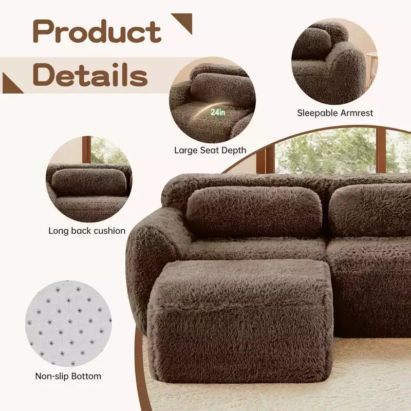Sofà senza ossa in morbido peluche da 149'', spugna HD 32D, design ergonomico, confezionamento sottovuoto, libera combinazione, connessione a fibbia per camera da letto/studio/home theater