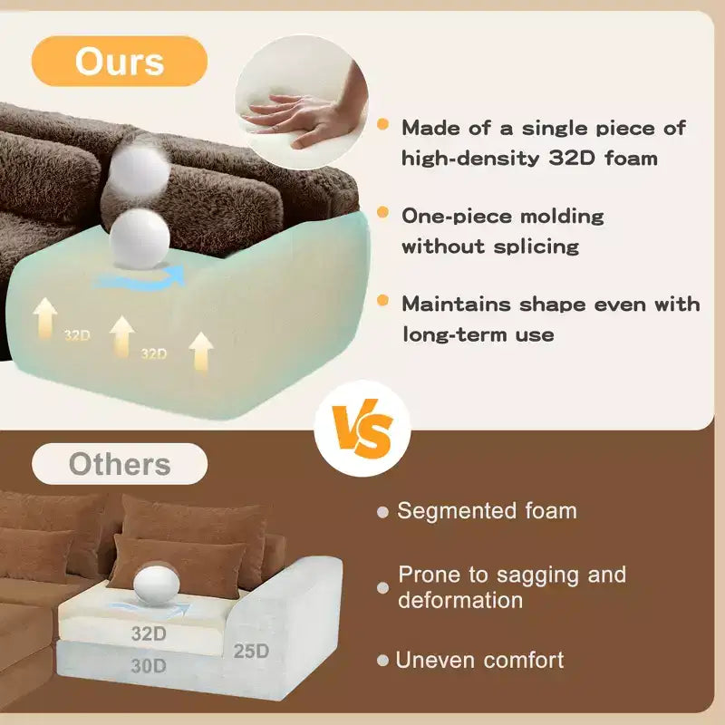 Sofà senza ossa in morbido peluche da 149'', spugna HD 32D, design ergonomico, confezionamento sottovuoto, libera combinazione, connessione a fibbia per camera da letto/studio/home theater