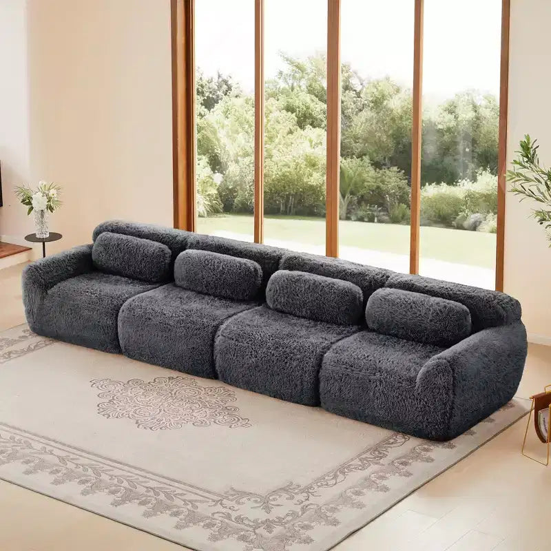 Sofà senza ossa in morbido peluche da 149'', spugna HD 32D, design ergonomico, confezionamento sottovuoto, libera combinazione, connessione a fibbia per camera da letto/studio/home theater