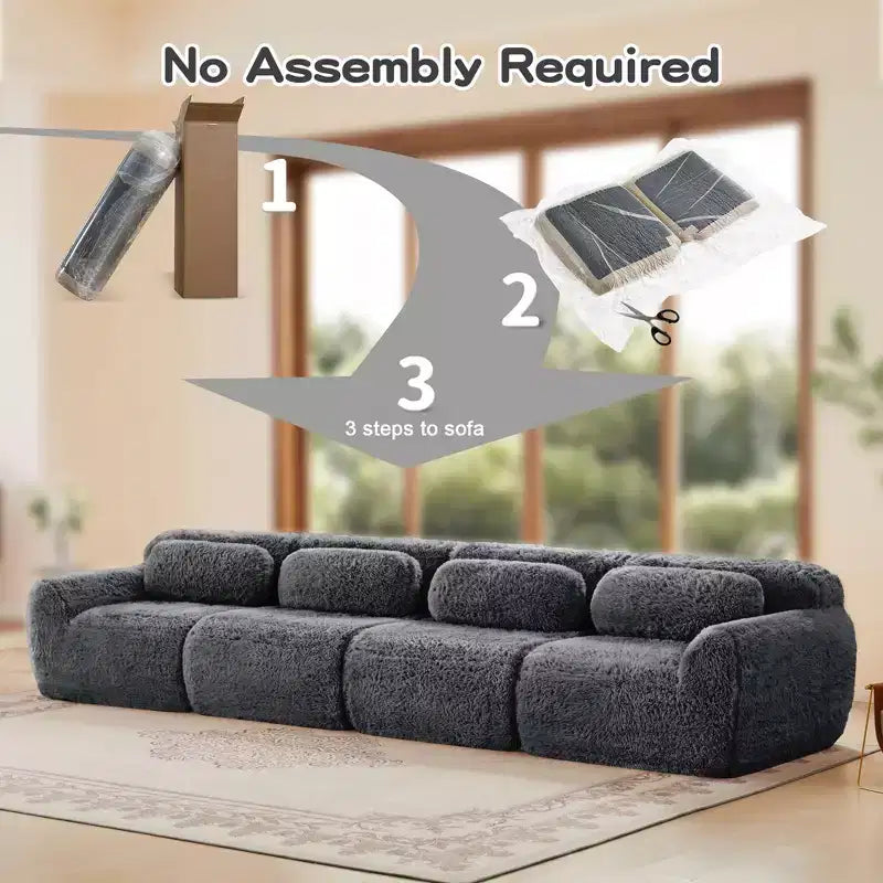 Sofà senza ossa in morbido peluche da 149'', spugna HD 32D, design ergonomico, confezionamento sottovuoto, libera combinazione, connessione a fibbia per camera da letto/studio/home theater