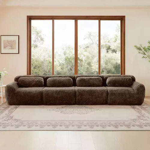 Sofà senza ossa in morbido peluche da 149'', spugna HD 32D, design ergonomico, confezionamento sottovuoto, libera combinazione, connessione a fibbia per camera da letto/studio/home theater