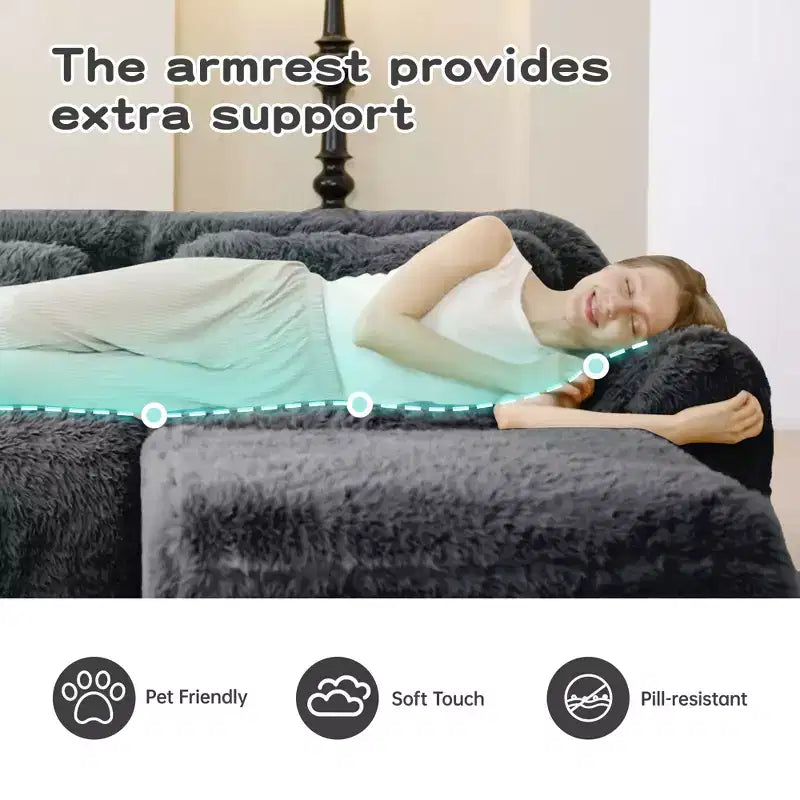 Sofà senza ossa in morbido peluche da 149'', spugna HD 32D, design ergonomico, confezionamento sottovuoto, libera combinazione, connessione a fibbia per camera da letto/studio/home theater