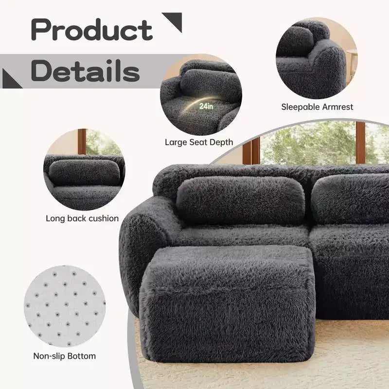 Sofà senza ossa in morbido peluche da 149'', spugna HD 32D, design ergonomico, confezionamento sottovuoto, libera combinazione, connessione a fibbia per camera da letto/studio/home theater