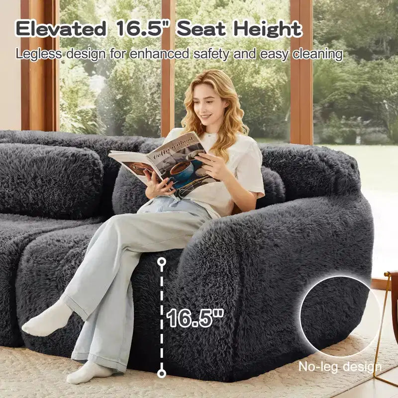 Sofà senza ossa in morbido peluche da 149'', spugna HD 32D, design ergonomico, confezionamento sottovuoto, libera combinazione, connessione a fibbia per camera da letto/studio/home theater