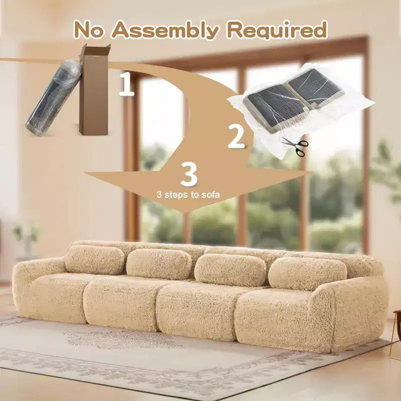 Sofà senza ossa in morbido peluche da 149'', spugna HD 32D, design ergonomico, confezionamento sottovuoto, libera combinazione, connessione a fibbia per camera da letto/studio/home theater