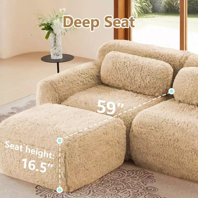Sofà senza ossa in morbido peluche da 149'', spugna HD 32D, design ergonomico, confezionamento sottovuoto, libera combinazione, connessione a fibbia per camera da letto/studio/home theater