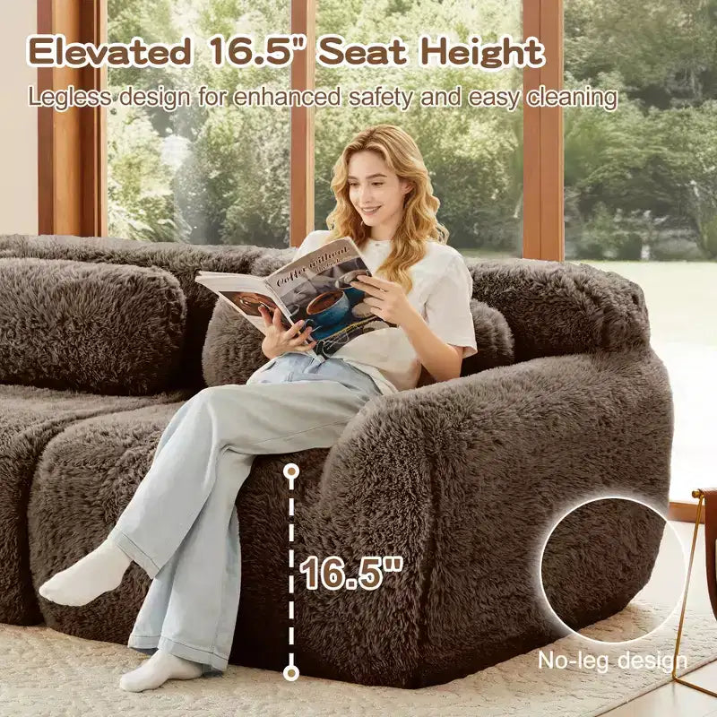 Sofà senza ossa in morbido peluche da 149'', spugna HD 32D, design ergonomico, confezionamento sottovuoto, libera combinazione, connessione a fibbia per camera da letto/studio/home theater