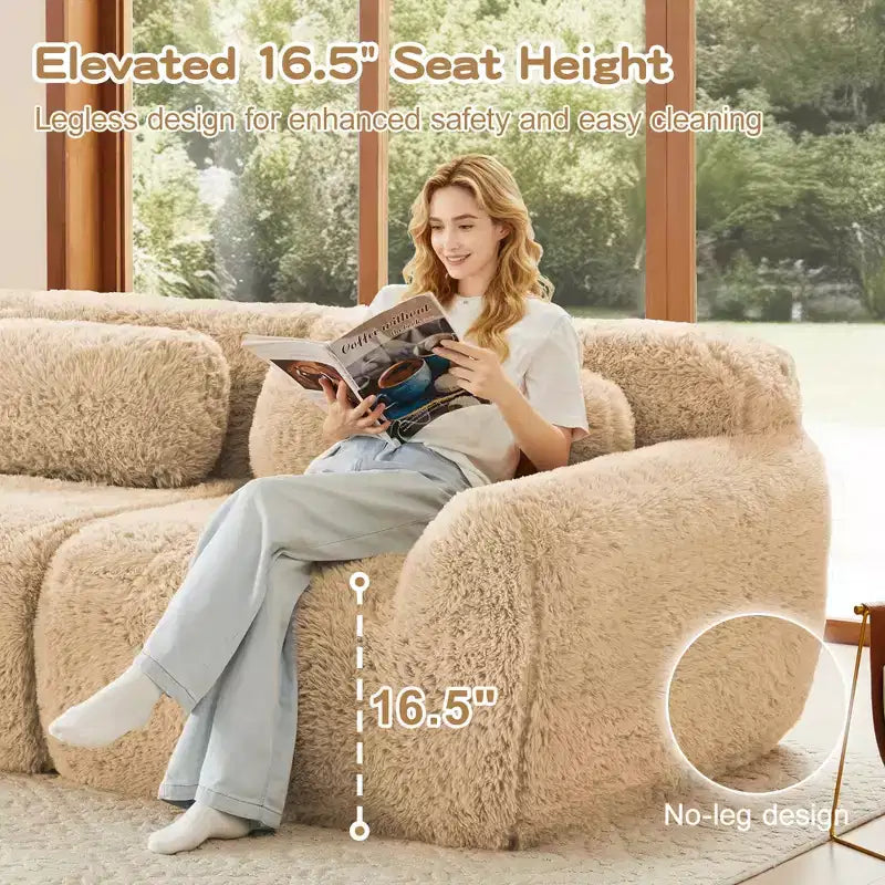 Sofà senza ossa in morbido peluche da 149'', spugna HD 32D, design ergonomico, confezionamento sottovuoto, libera combinazione, connessione a fibbia per camera da letto/studio/home theater