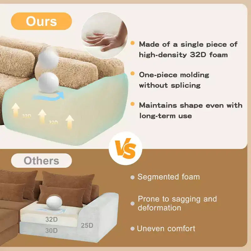 Sofà senza ossa in morbido peluche da 149'', spugna HD 32D, design ergonomico, confezionamento sottovuoto, libera combinazione, connessione a fibbia per camera da letto/studio/home theater
