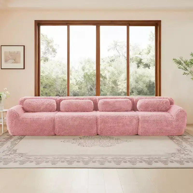 Sofà senza ossa in morbido peluche da 149'', spugna HD 32D, design ergonomico, confezionamento sottovuoto, libera combinazione, connessione a fibbia per camera da letto/studio/home theater