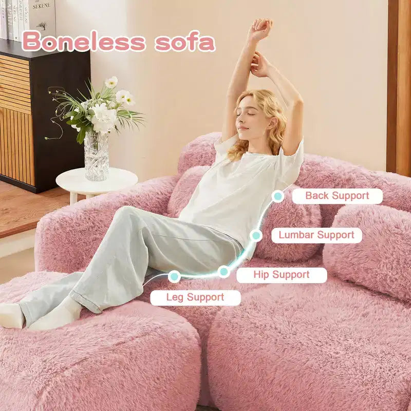 Sofà senza ossa in morbido peluche da 149'', spugna HD 32D, design ergonomico, confezionamento sottovuoto, libera combinazione, connessione a fibbia per camera da letto/studio/home theater
