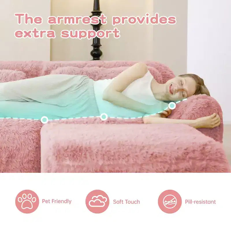 Sofà senza ossa in morbido peluche da 149'', spugna HD 32D, design ergonomico, confezionamento sottovuoto, libera combinazione, connessione a fibbia per camera da letto/studio/home theater