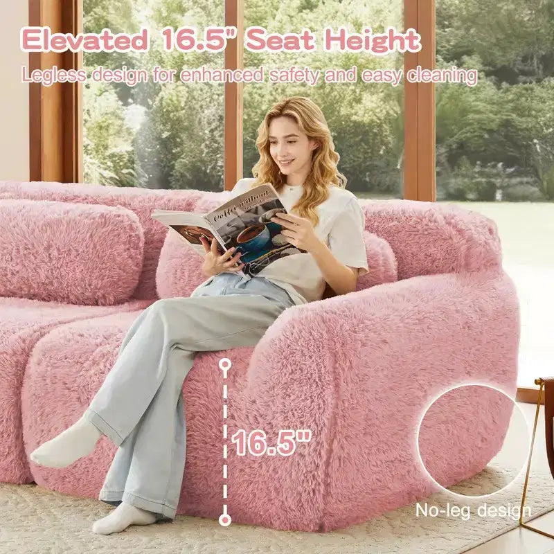 Sofà senza ossa in morbido peluche da 149'', spugna HD 32D, design ergonomico, confezionamento sottovuoto, libera combinazione, connessione a fibbia per camera da letto/studio/home theater