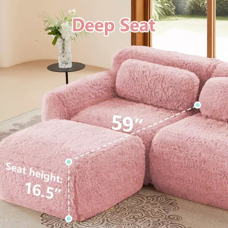 Sofà senza ossa in morbido peluche da 149'', spugna HD 32D, design ergonomico, confezionamento sottovuoto, libera combinazione, connessione a fibbia per camera da letto/studio/home theater