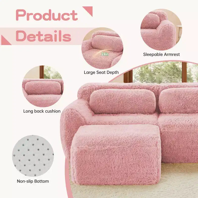 Sofà senza ossa in morbido peluche da 149'', spugna HD 32D, design ergonomico, confezionamento sottovuoto, libera combinazione, connessione a fibbia per camera da letto/studio/home theater
