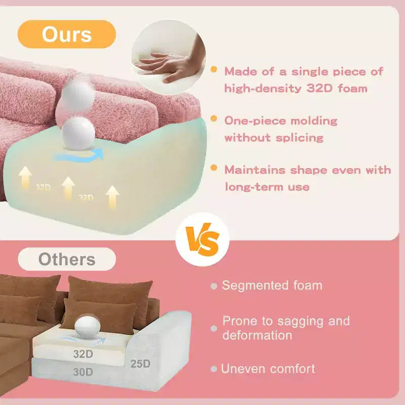 Sofà senza ossa in morbido peluche da 149'', spugna HD 32D, design ergonomico, confezionamento sottovuoto, libera combinazione, connessione a fibbia per camera da letto/studio/home theater