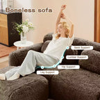 Sofà senza ossa in morbido peluche da 149'', spugna HD 32D, design ergonomico, confezionamento sottovuoto, libera combinazione, connessione a fibbia per camera da letto/studio/home theater