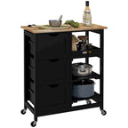 Carrello da cucina con isola, piano in legno, ripiani e cassetti
