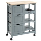 Carrello da cucina con isola, piano in legno, ripiani e cassetti