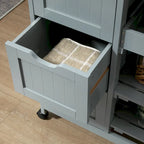 Carrello da cucina con isola, piano in legno, ripiani e cassetti