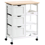 Carrello da cucina con isola, piano in legno, ripiani e cassetti