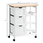 Carrello da cucina con isola, piano in legno, ripiani e cassetti