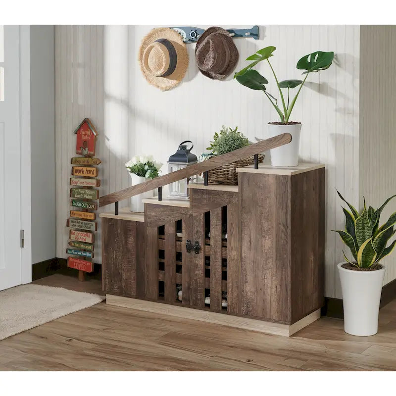 Garner Rustic 9-shelf Storage Shoe Cabinet by Furniture of America