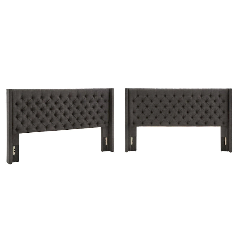 Testiera per letto King in tessuto di lino con bottoni e capitonné