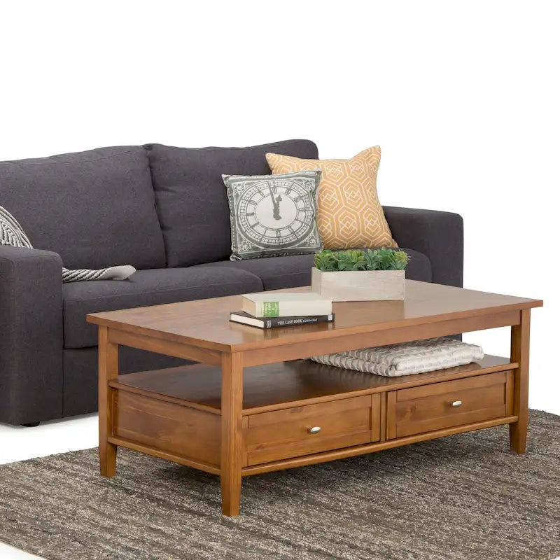 Tavolino da Salotto Transizionale in Legno da 122 cm con Cassetti Contenitori