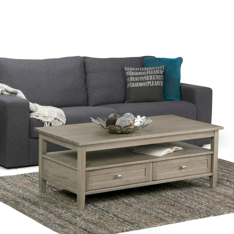 Tavolino da Salotto Transizionale in Legno da 122 cm con Cassetti Contenitori