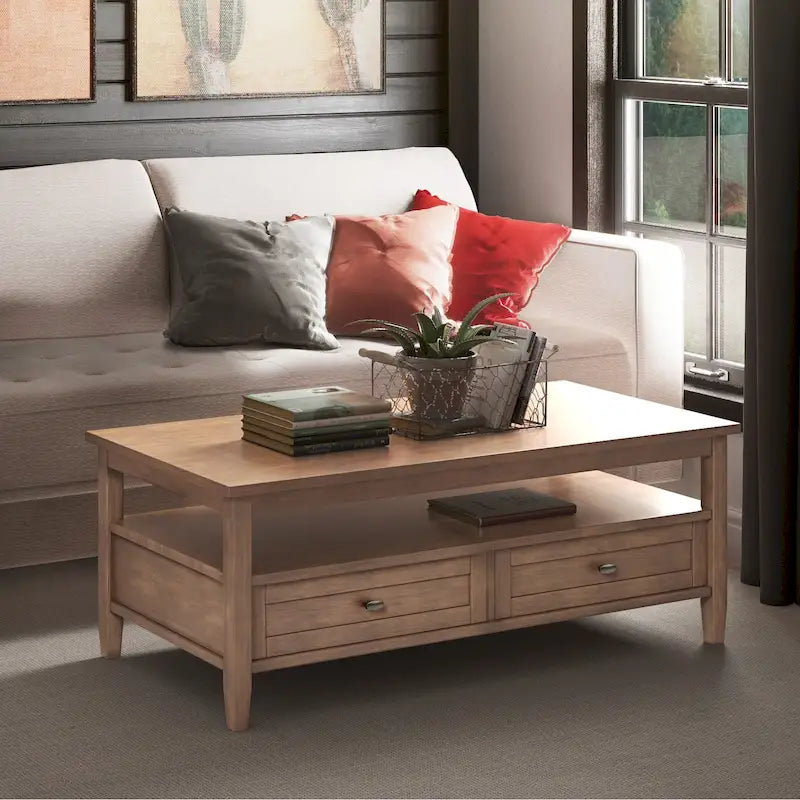 Tavolino da Salotto Transizionale in Legno da 122 cm con Cassetti Contenitori