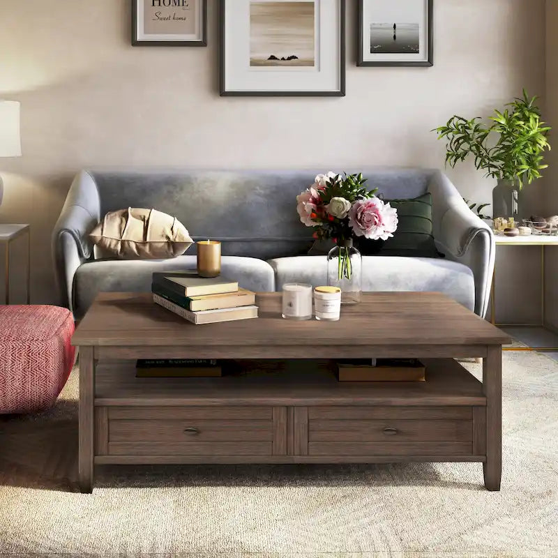 Tavolino da Salotto Transizionale in Legno da 122 cm con Cassetti Contenitori