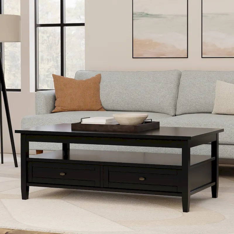 Tavolino da Salotto Transizionale in Legno da 122 cm con Cassetti Contenitori