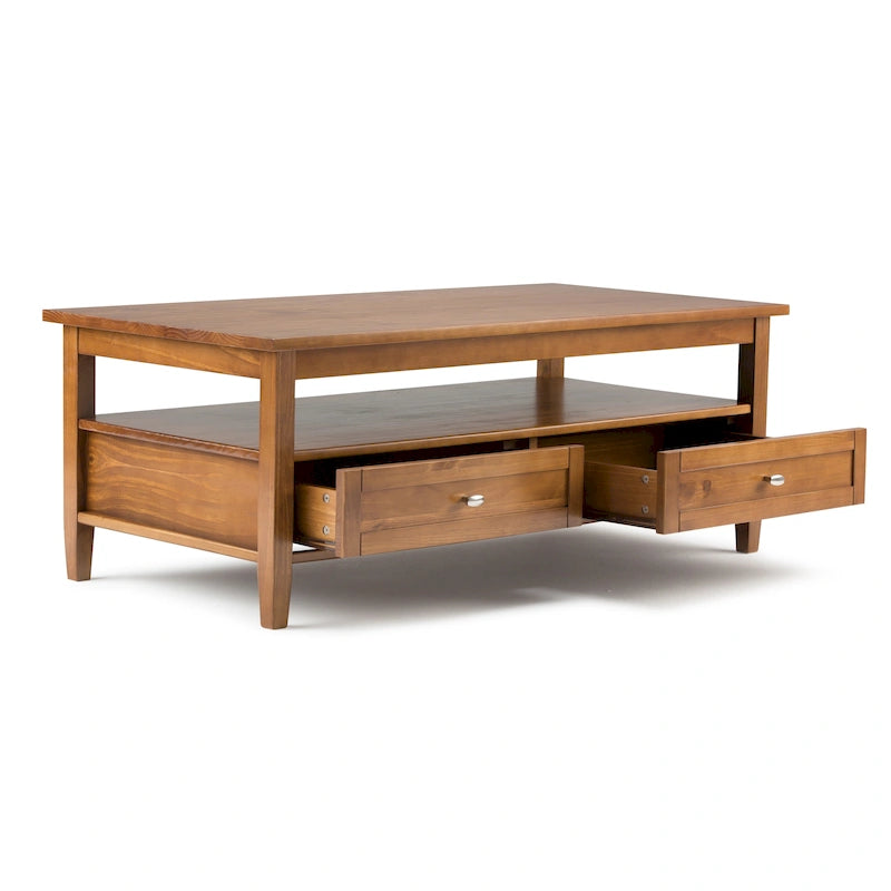 Tavolino da Salotto Transizionale in Legno da 122 cm con Cassetti Contenitori