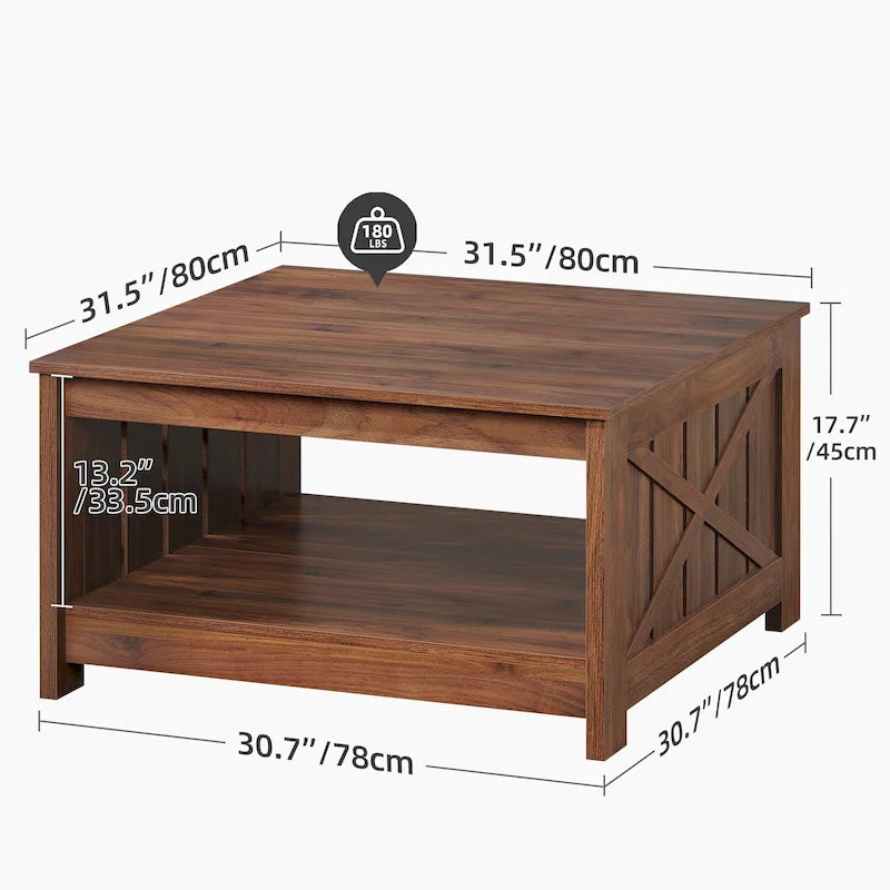 Tavolino da Caffè Quadrato in Legno con Ripiano Contenitore