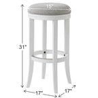 Sgabello da bar girevole senza schienale Avery White Wood, sedile in tessuto grigio