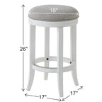 Sgabello da bar girevole senza schienale Avery White Wood, sedile in tessuto grigio