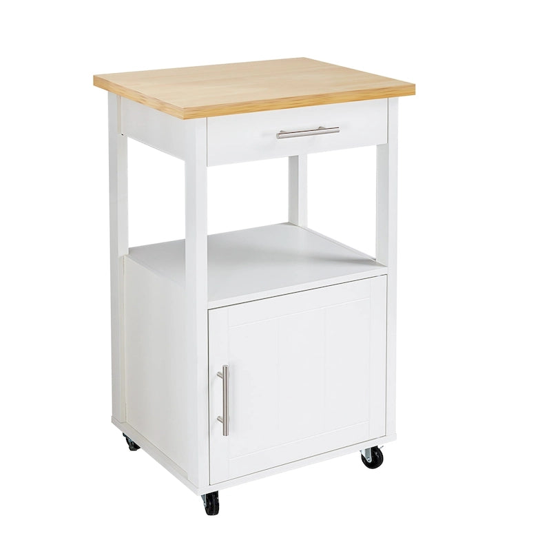 Carrello da Cucina con Isola e Contenitore, Tavolino Laterale su Ruote con Piano di Lavoro