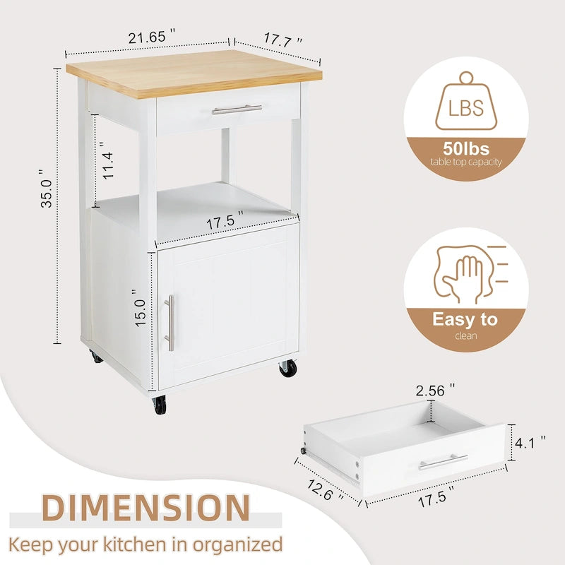 Carrello da Cucina con Isola e Contenitore, Tavolino Laterale su Ruote con Piano di Lavoro