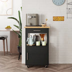 Carrello da Cucina con Isola e Contenitore, Tavolino Laterale su Ruote con Piano di Lavoro