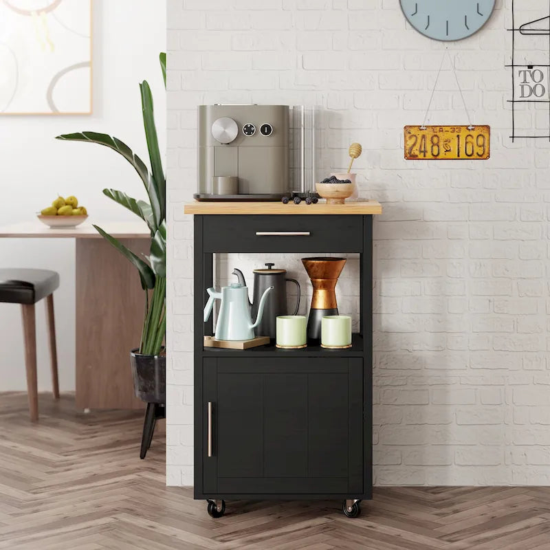 Carrello da Cucina con Isola e Contenitore, Tavolino Laterale su Ruote con Piano di Lavoro