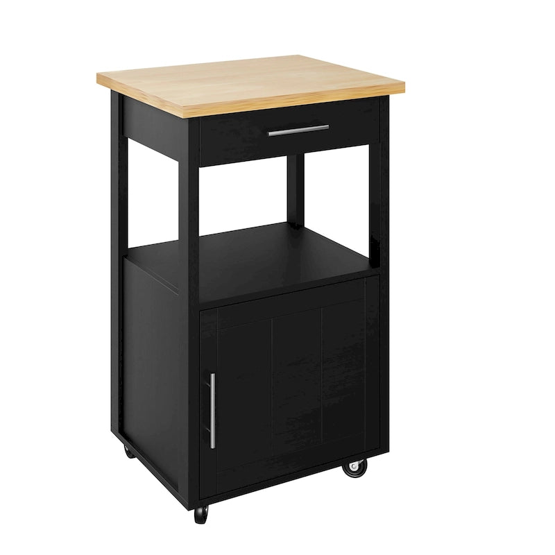 Carrello da Cucina con Isola e Contenitore, Tavolino Laterale su Ruote con Piano di Lavoro