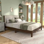 DH BASIC Modern Channel Tufted Upholstered Queen Platform Bed with Solid Wood Slats by Denhour