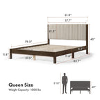 Letto a piattaforma Queen imbottito a canali con doghe in legno massello