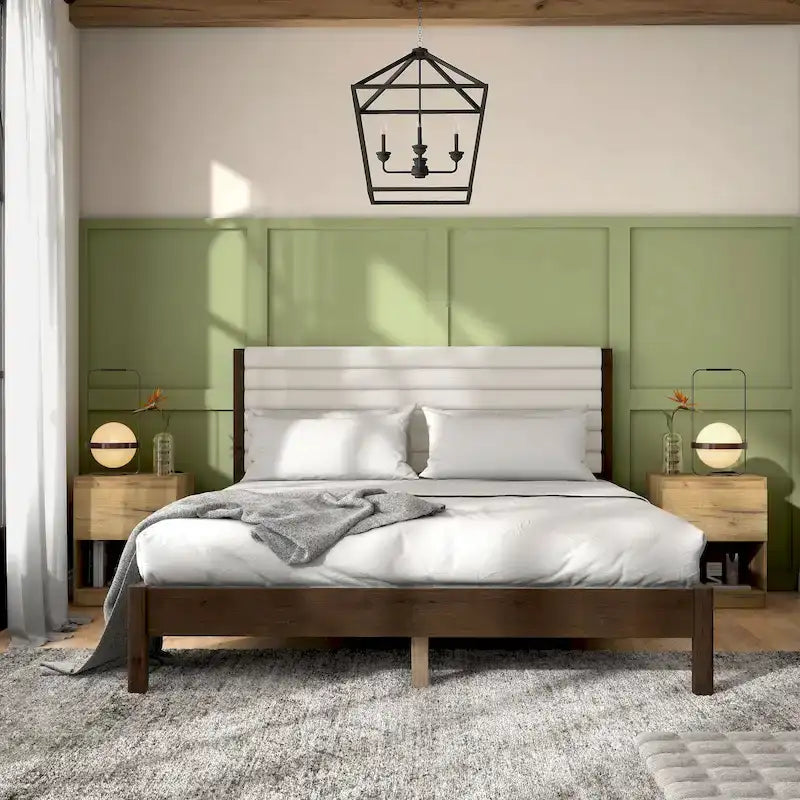 Letto a piattaforma Queen imbottito a canali con doghe in legno massello