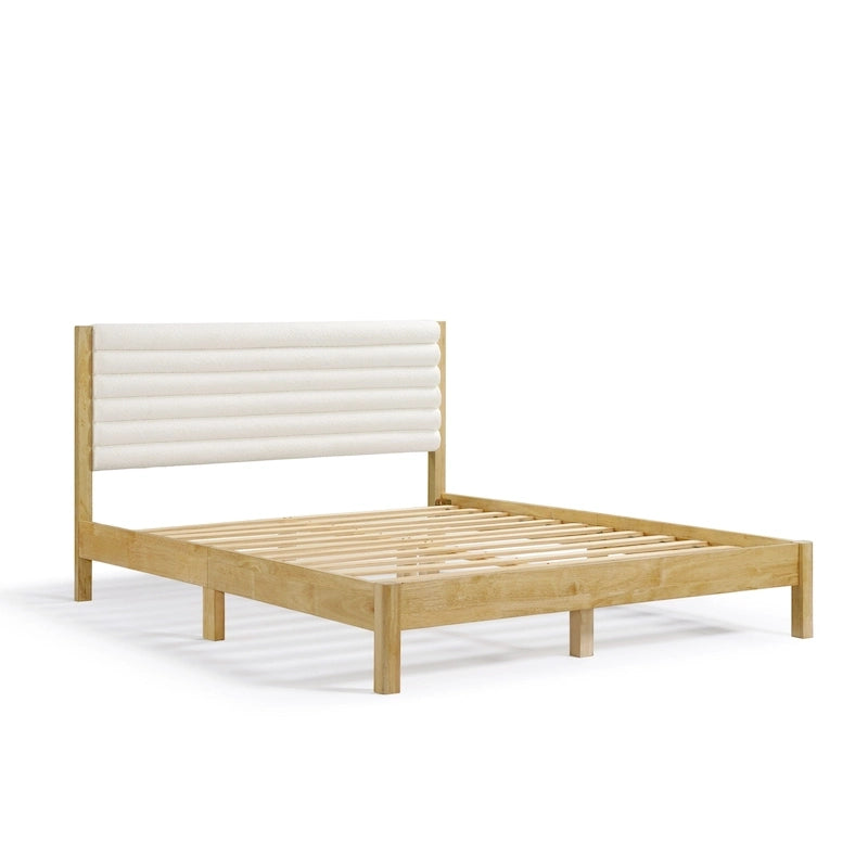 Letto a piattaforma Queen imbottito a canali con doghe in legno massello