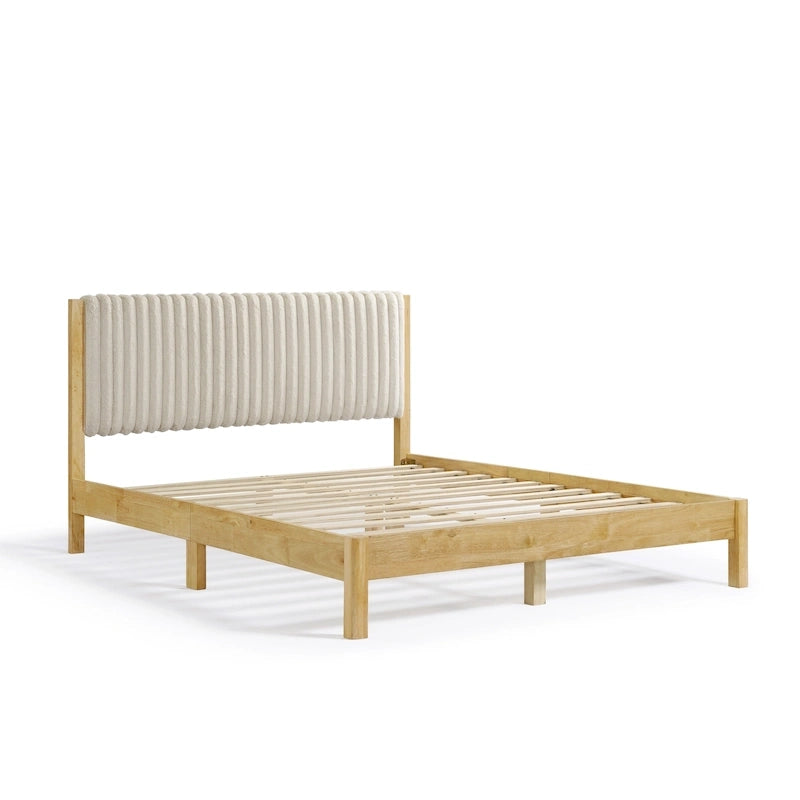 Letto a piattaforma Queen imbottito a canali con doghe in legno massello