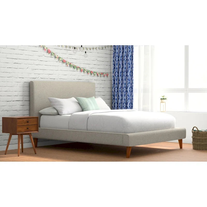 Letto a piattaforma imbottito grigio chiaro