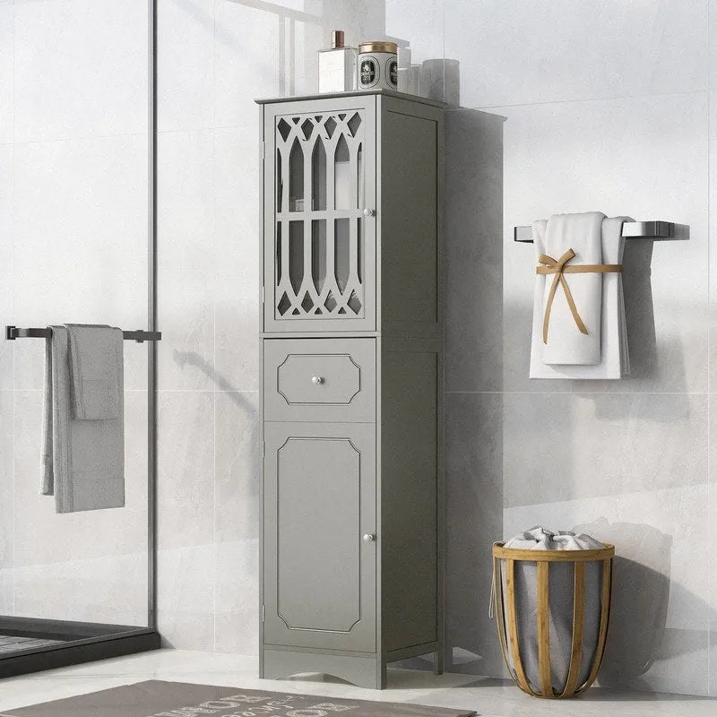 Mobiletto da Bagno Indipendente con Cassetto, 2 Ante e Ripiano Regolabile