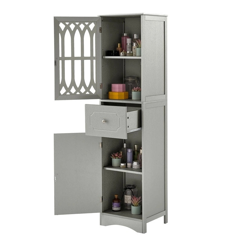 Mobiletto da Bagno Indipendente con Cassetto, 2 Ante e Ripiano Regolabile